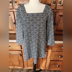 Christopher and Banks Black/White 3/4" Sleeve Square Neck Blouse Size M